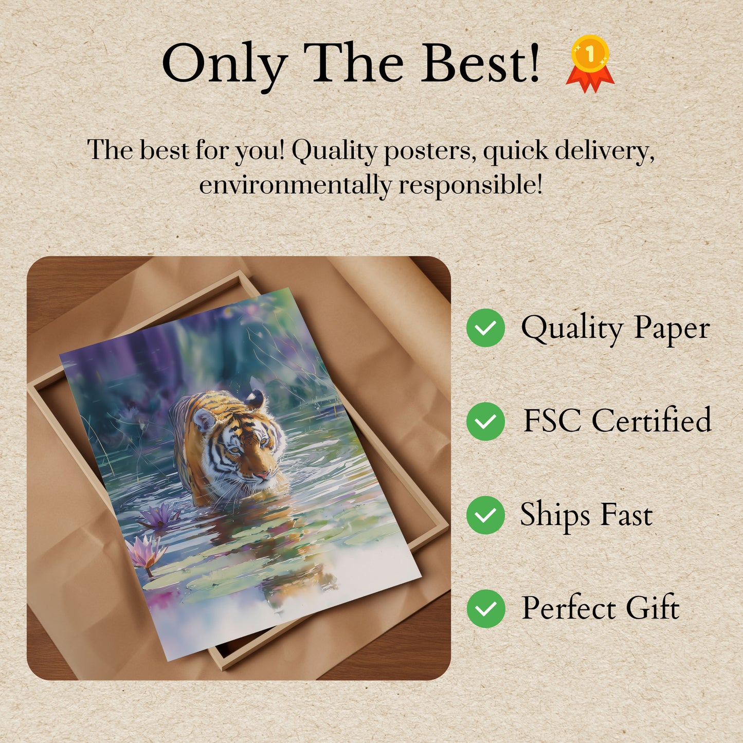 Serene Tiger Water Lilies Poster