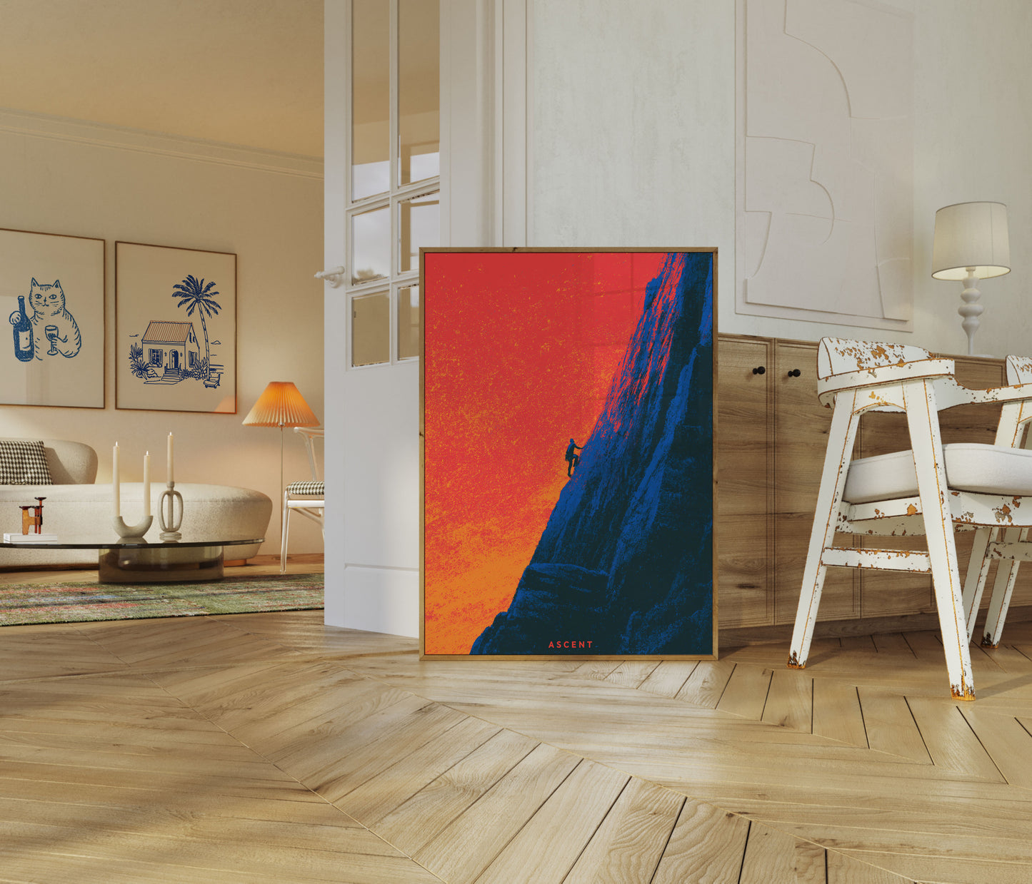 Poster: Alpinista che sale sulla vetta