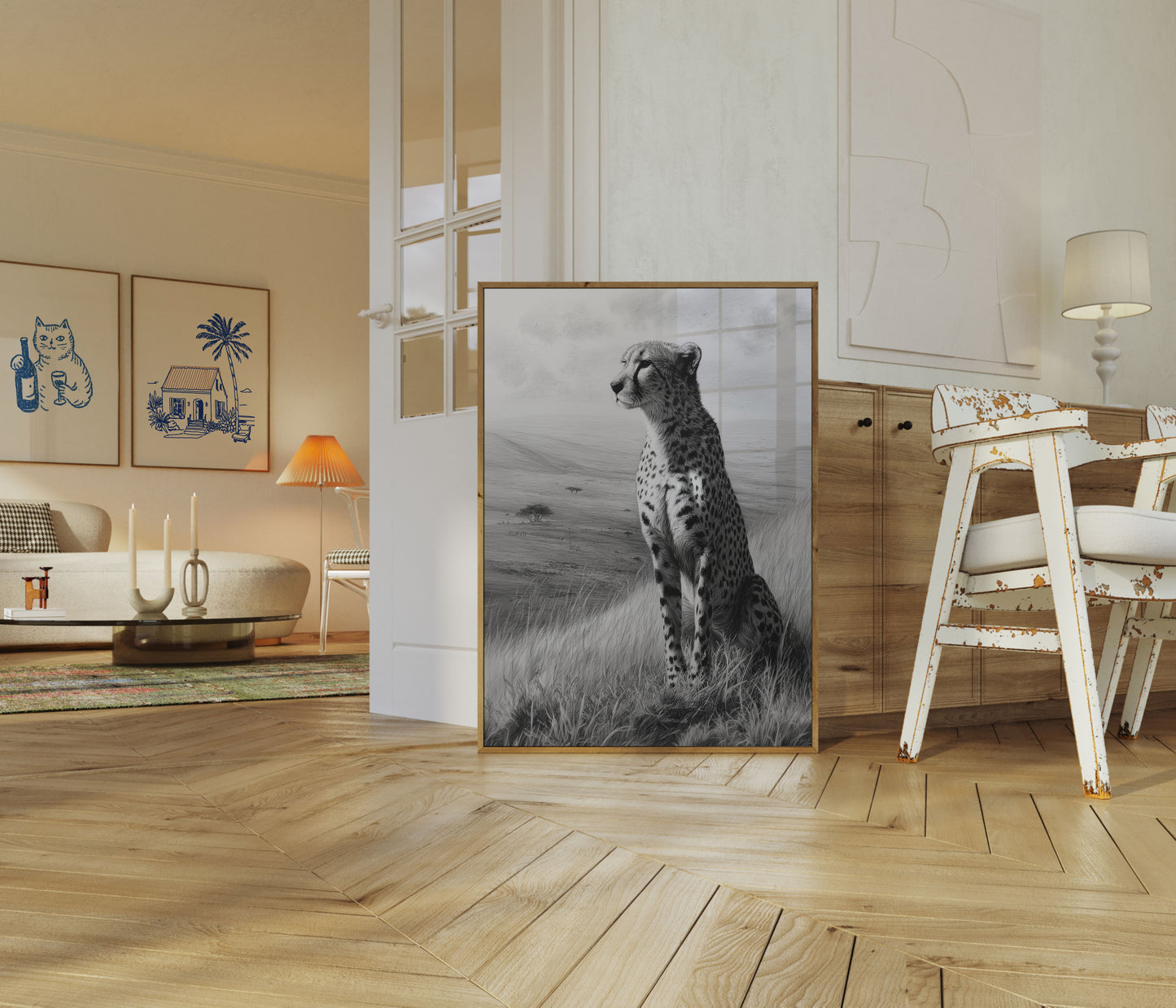 Póster de la majestuosa sabana del guepardo