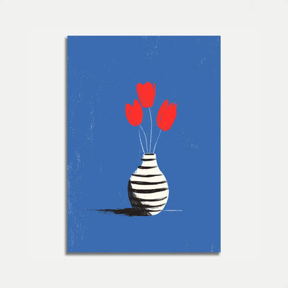 Affiche Tulipes Rouges dans un Vase Rayé