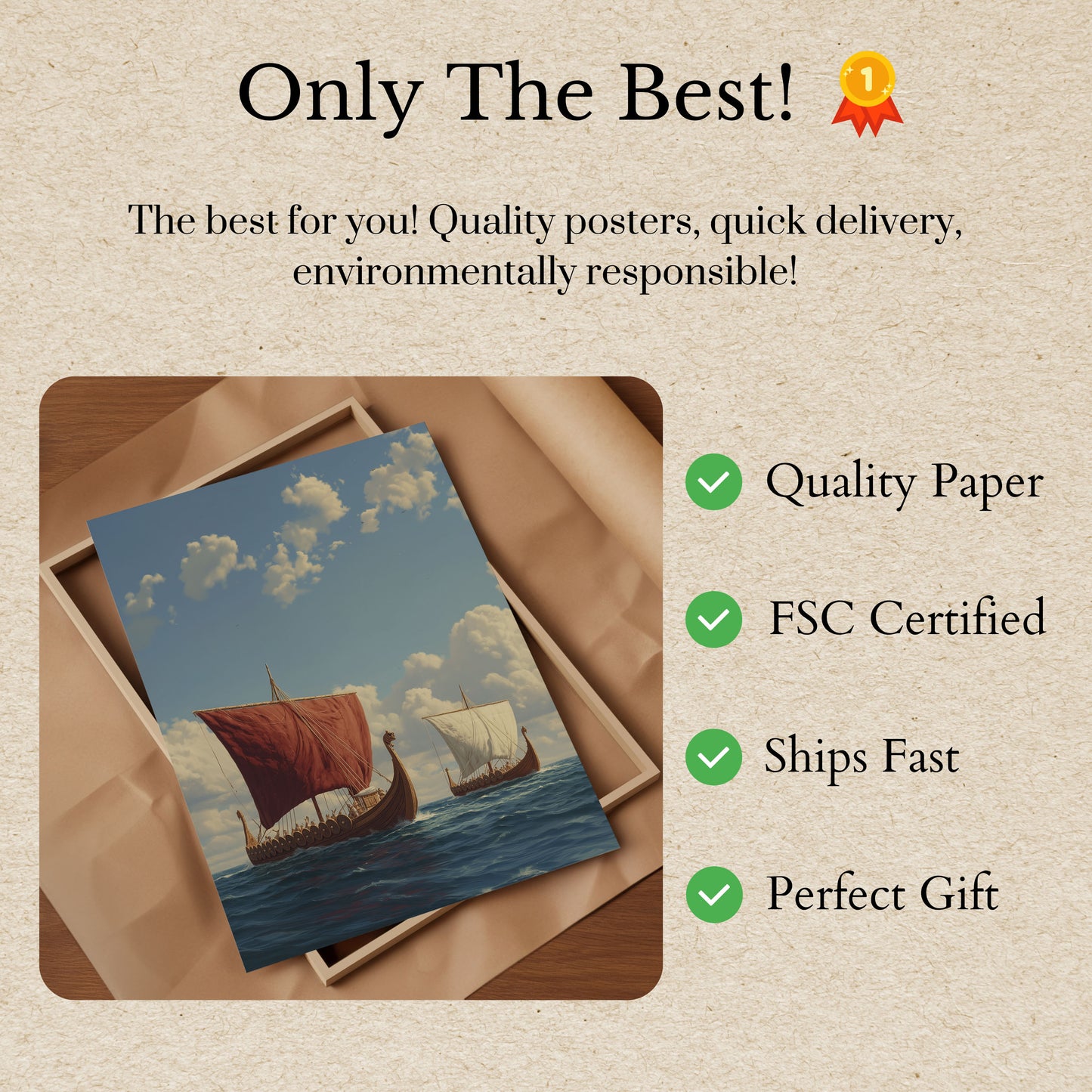 Viking Longships on Azure Waters Poster