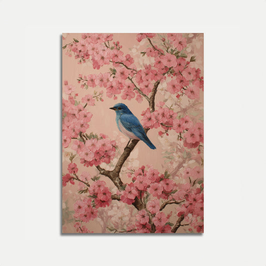 Blue Bird Cherry Blossom Poster
