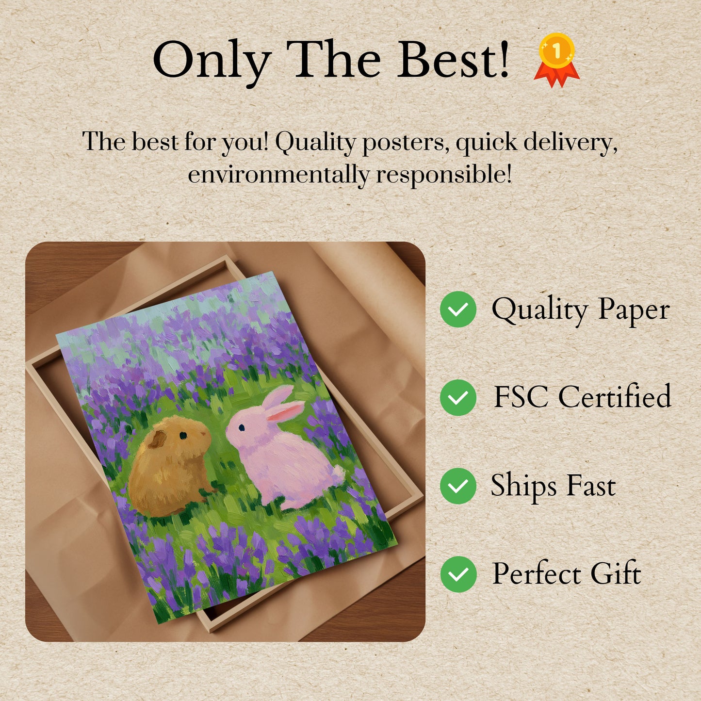 Guinea Pig and Rabbit in Lavender Poster