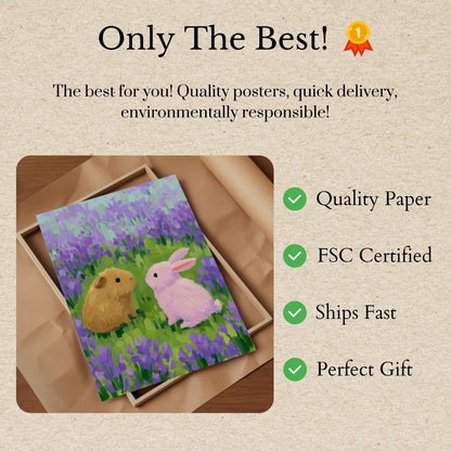 Guinea Pig and Rabbit in Lavender Poster