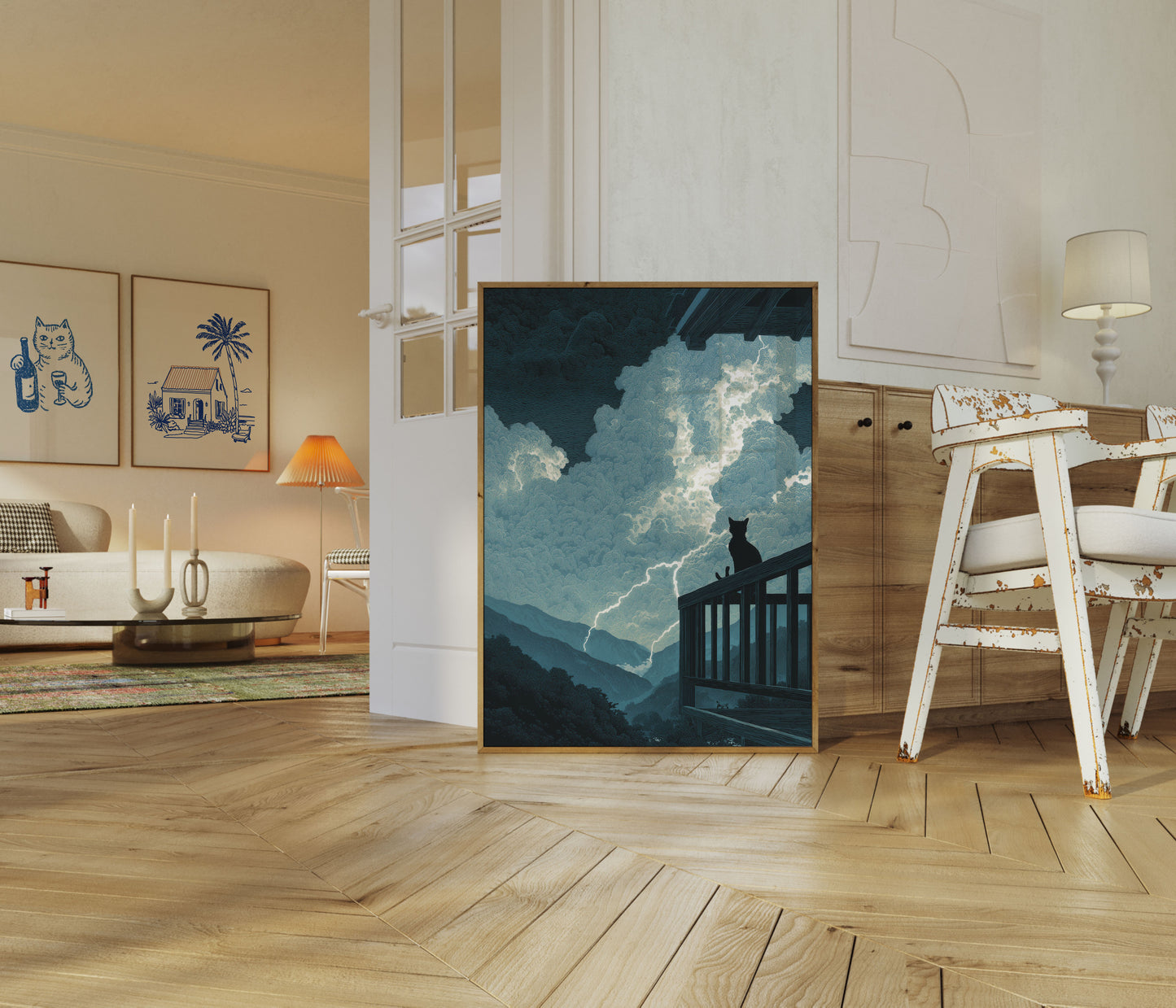 Kat ser storm tordenvejr plakat