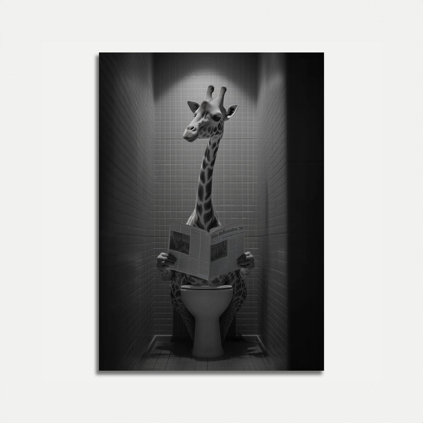 Giraffe Reading Bathroom Poster