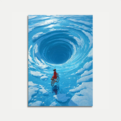 Pige på cykel under cyklonplakat