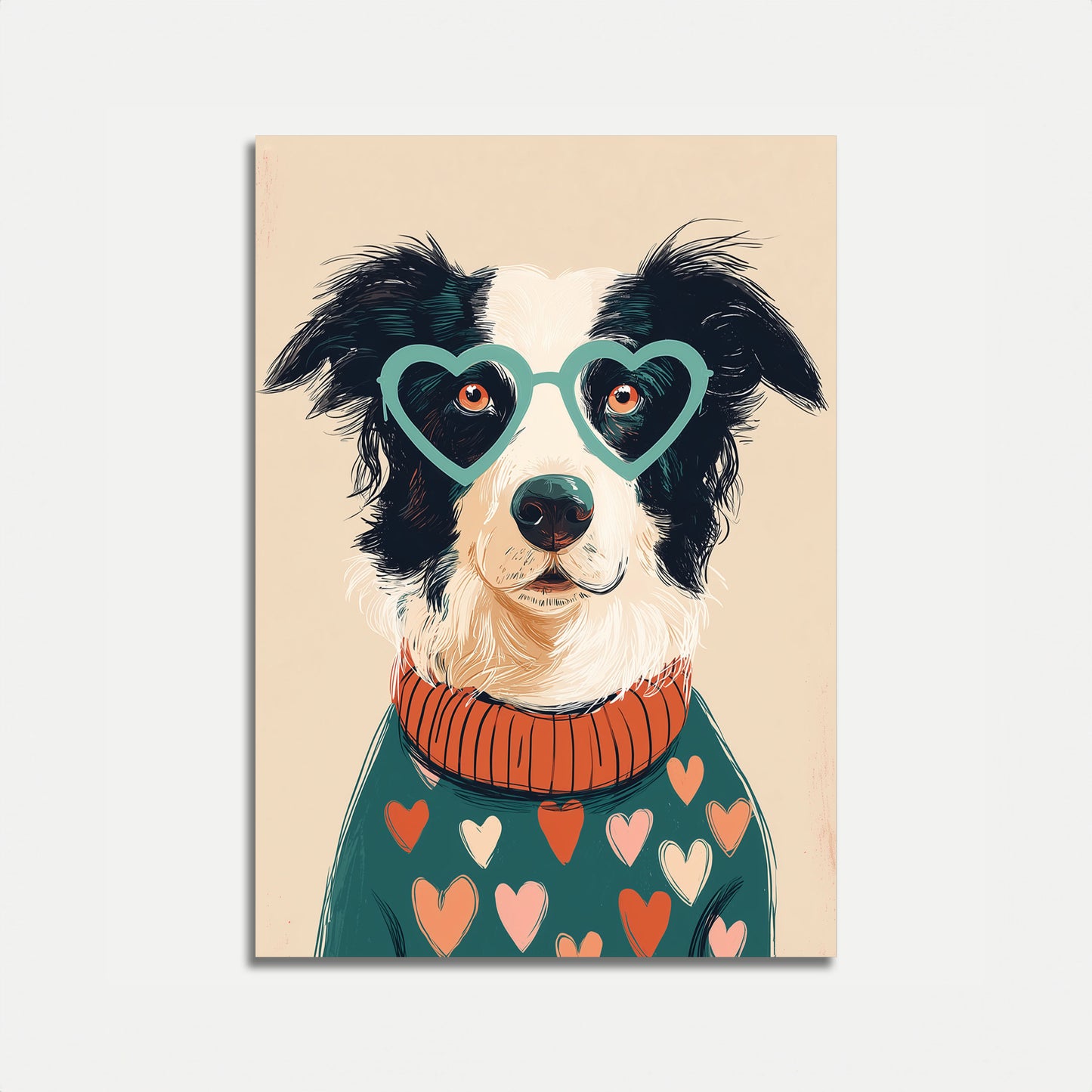 Póster de perro adorable con gafas y corazón