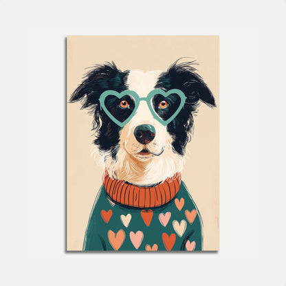 Póster de perro adorable con gafas y corazón