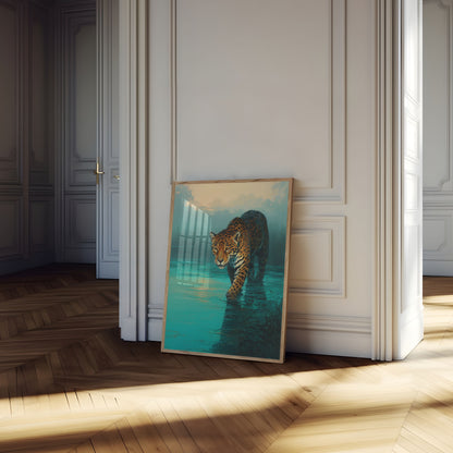Jaguar Wading Through Turquoise Waters Poster