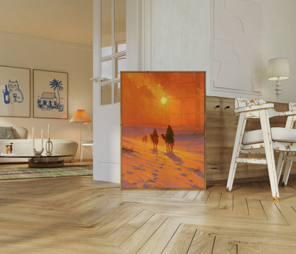 Ørkenkaravane ved solnedgang Plakat