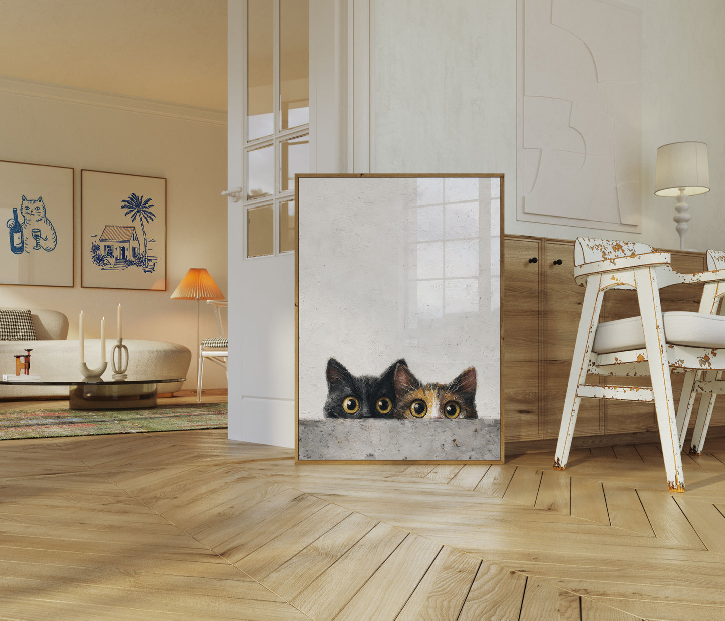 Póster Ojos de Gatos Asomándose