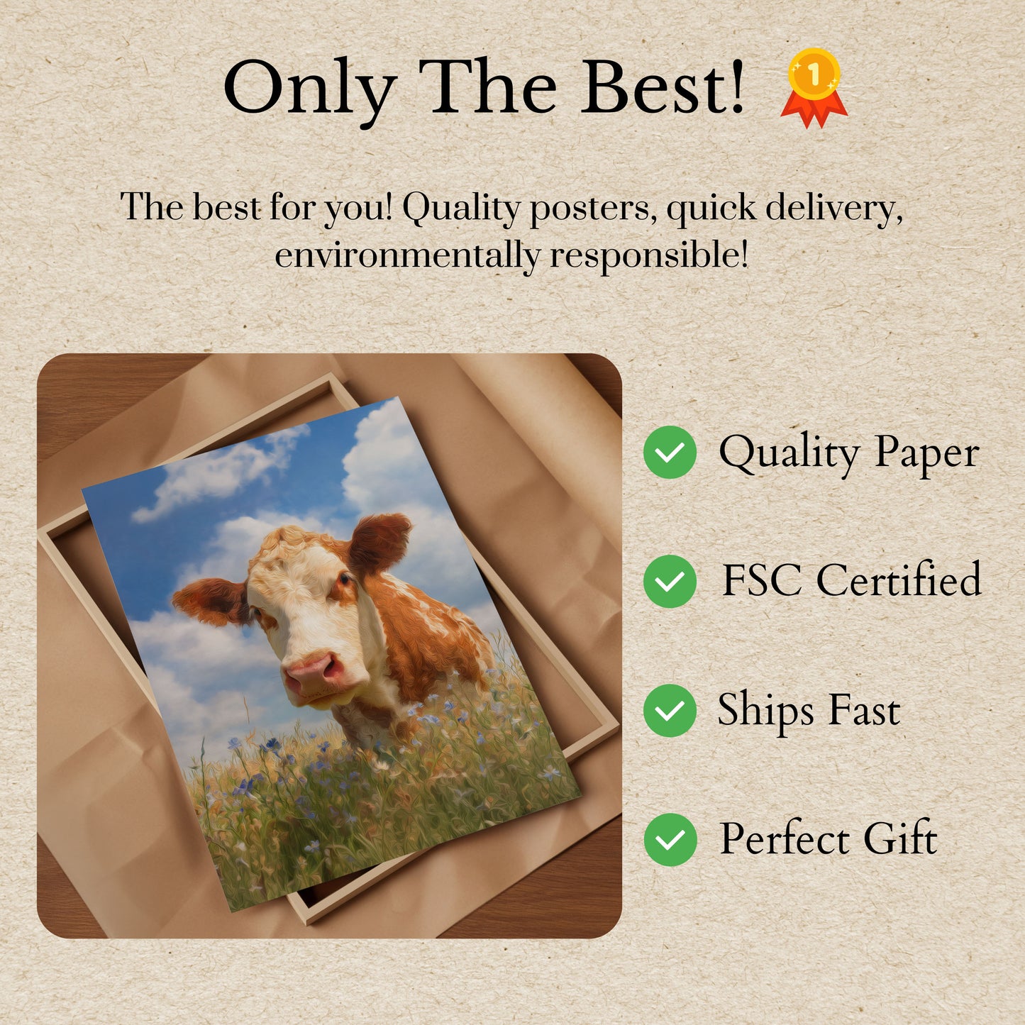 Cow in Wildflower Meadow Poster