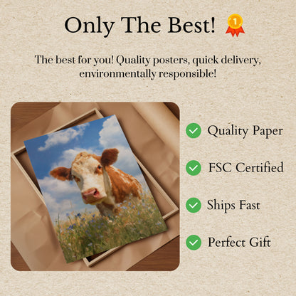 Cow in Wildflower Meadow Poster