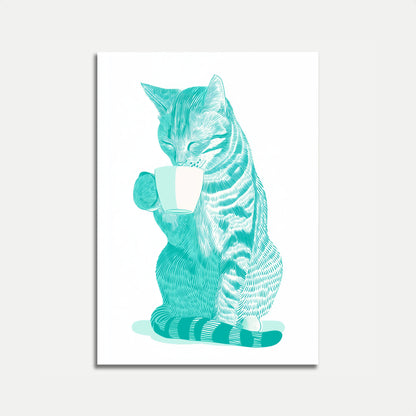 Caffeine Cat Line Art Poster