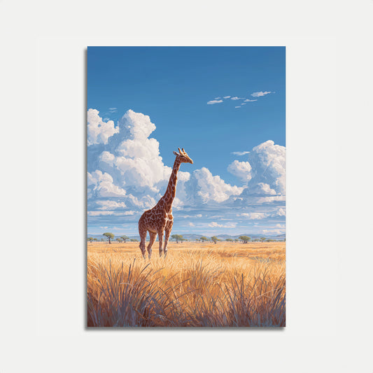 Póster de jirafa solitaria en la sabana