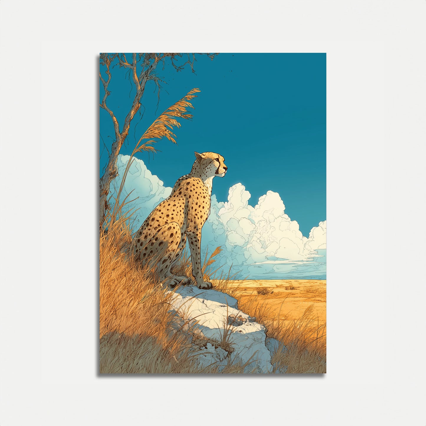 Póster de la majestuosa sabana del guepardo