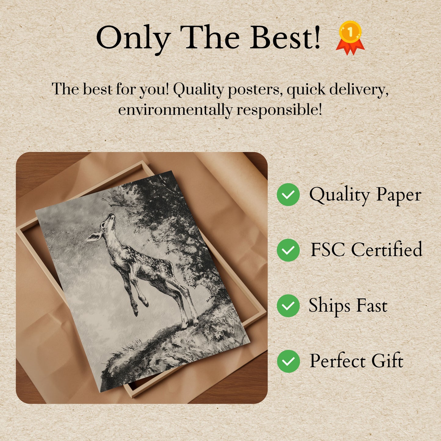 Leaping Deer in Forest Poster
