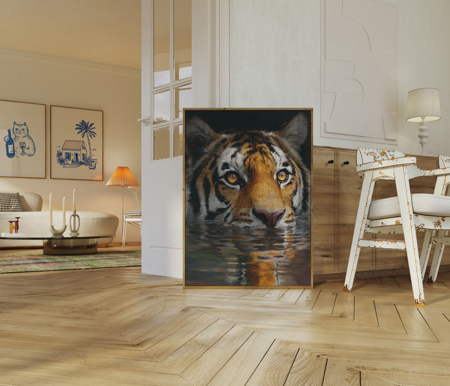 Poster di Tigre che Nuota in Acqua