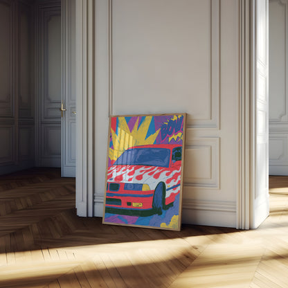 Flaming Race Car Pop Art Plakat