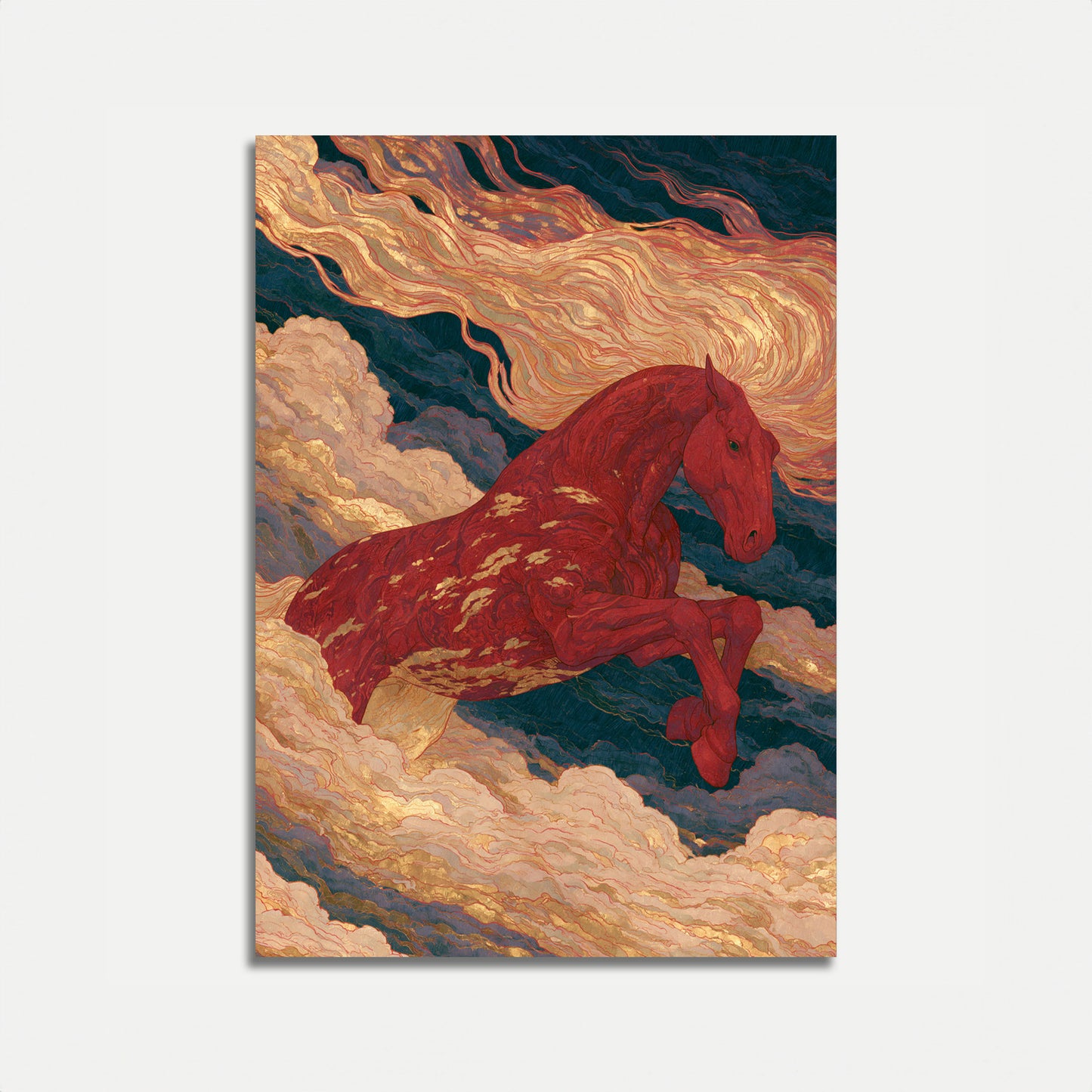 Manifesto Cavallo Rosso Tra Nuvole