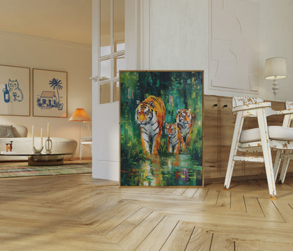 Póster de la Familia Tigre en el Agua