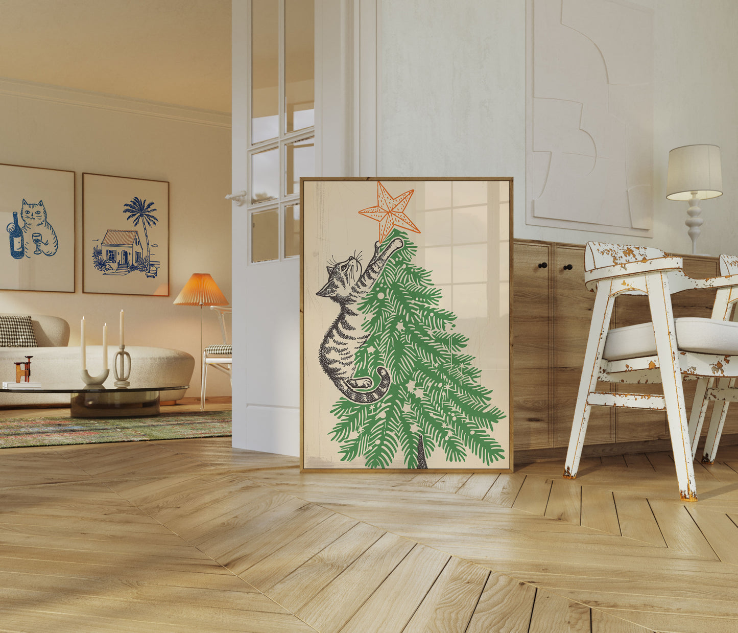 Curious Christmas Cat Tree Poster