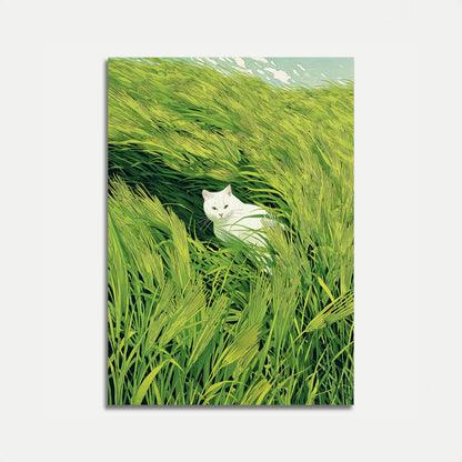 Póster de Gato Blanco en Hierba Alta
