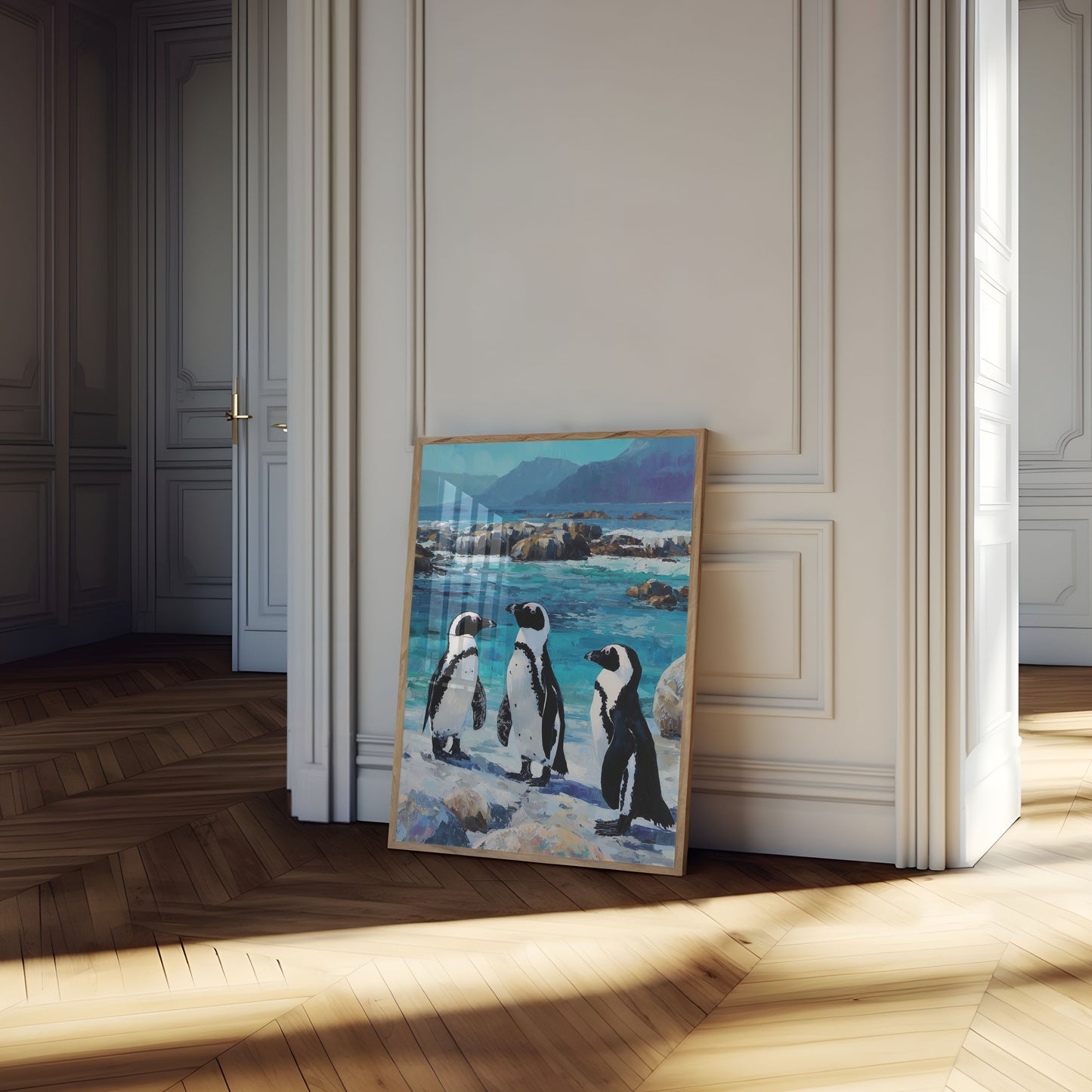 Affiche des Manchots d'Afrique sur le Rivage
