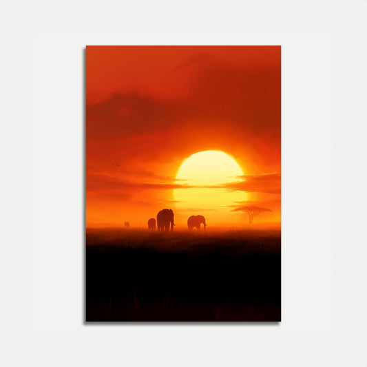 African Elephants Sunset Poster
