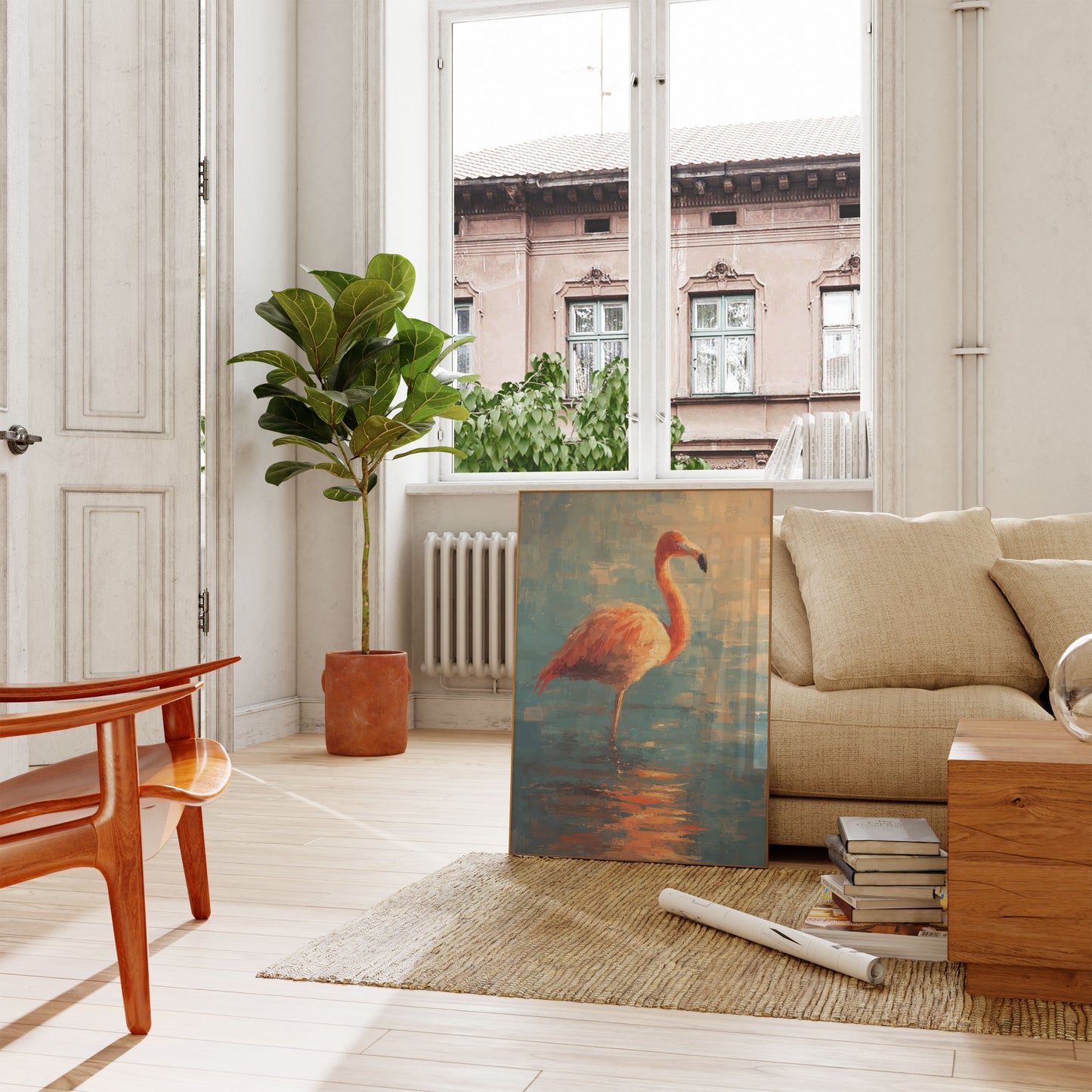 Solnedgang Flamingo Vandlandskab Plakat