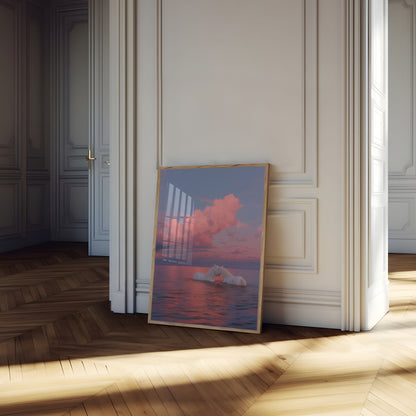 Unicorns in Pink Sunset Poster