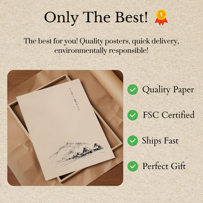 Póster de un tranquilo pueblo de montaña japonés