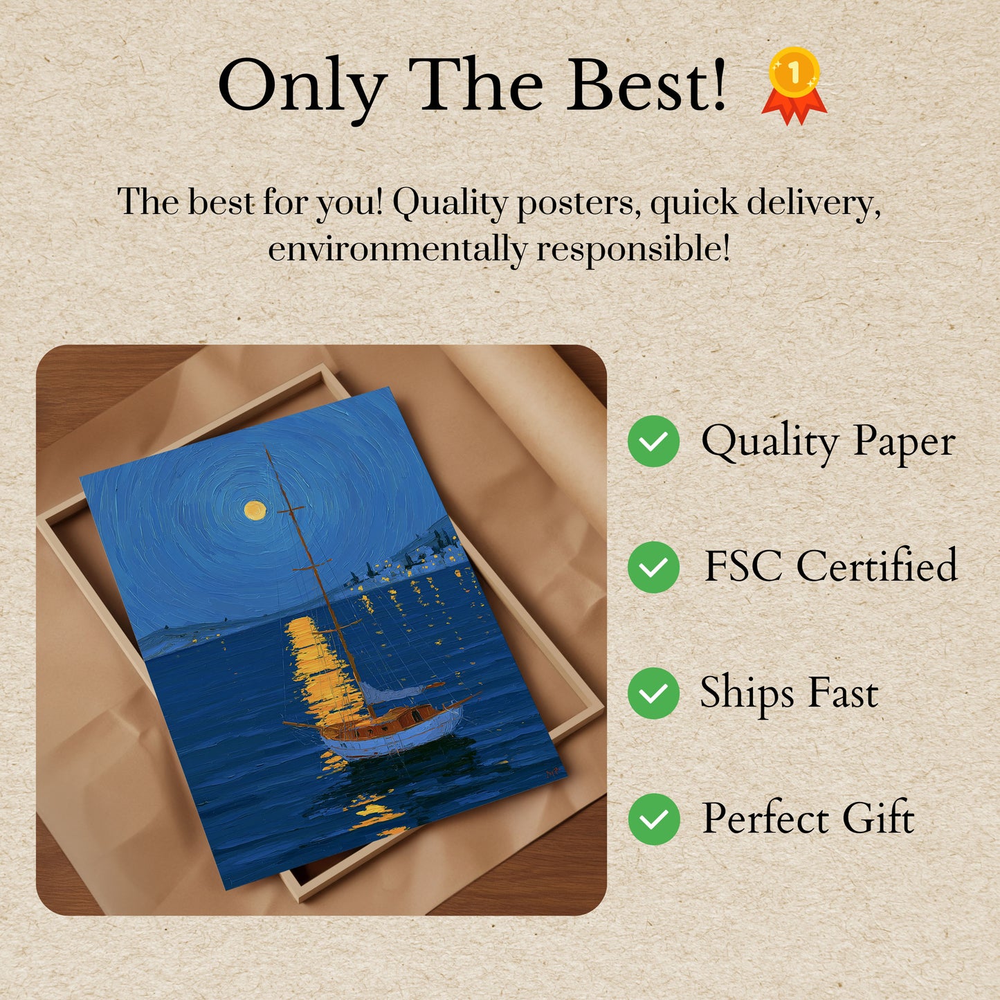 Sailboat Under Moonlight Poster