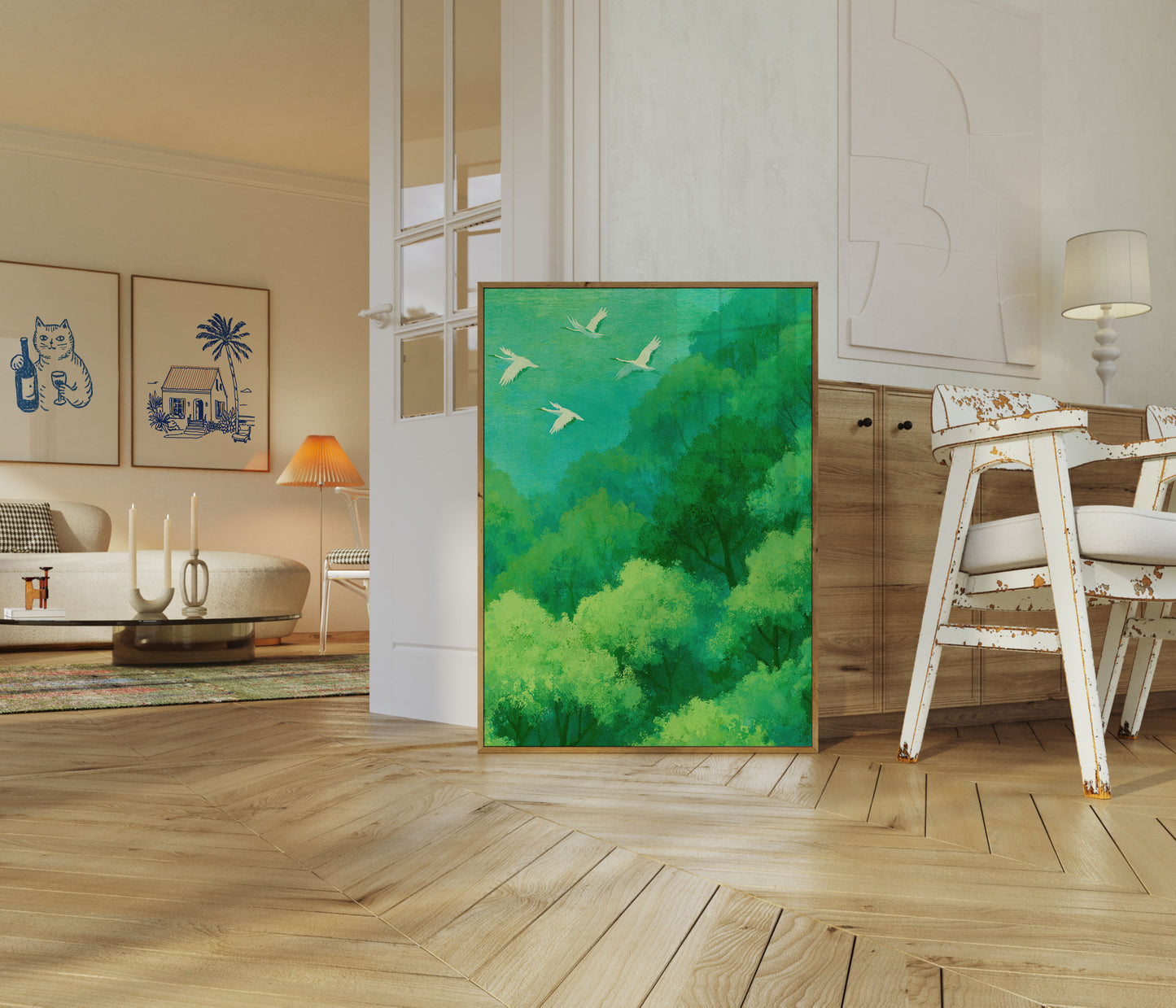 Volare Uccelli Sopra Foresta Poster