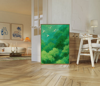 Volare Uccelli Sopra Foresta Poster