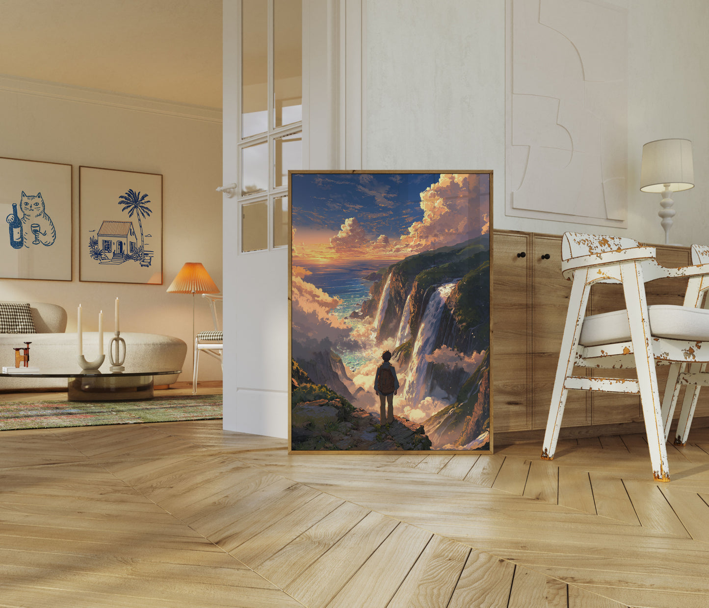 Adventure at Cliff Waterfalls Poster
