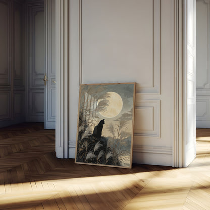Cat Gazing at Full Moon Poster