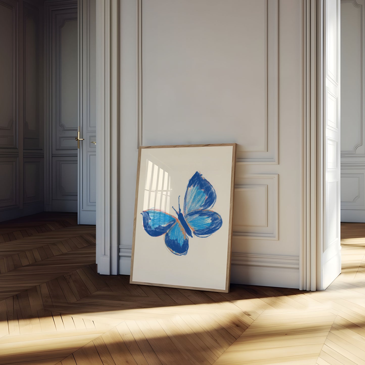 Póster de acuarela de mariposa azul