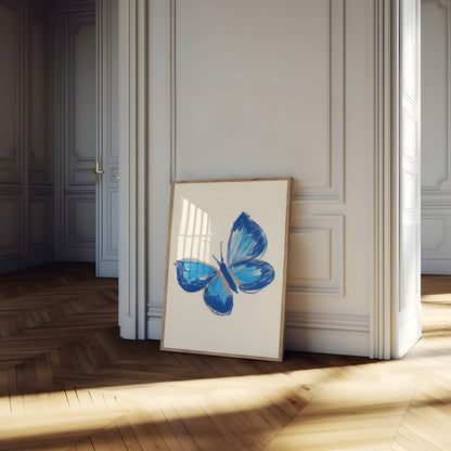 Póster de acuarela de mariposa azul