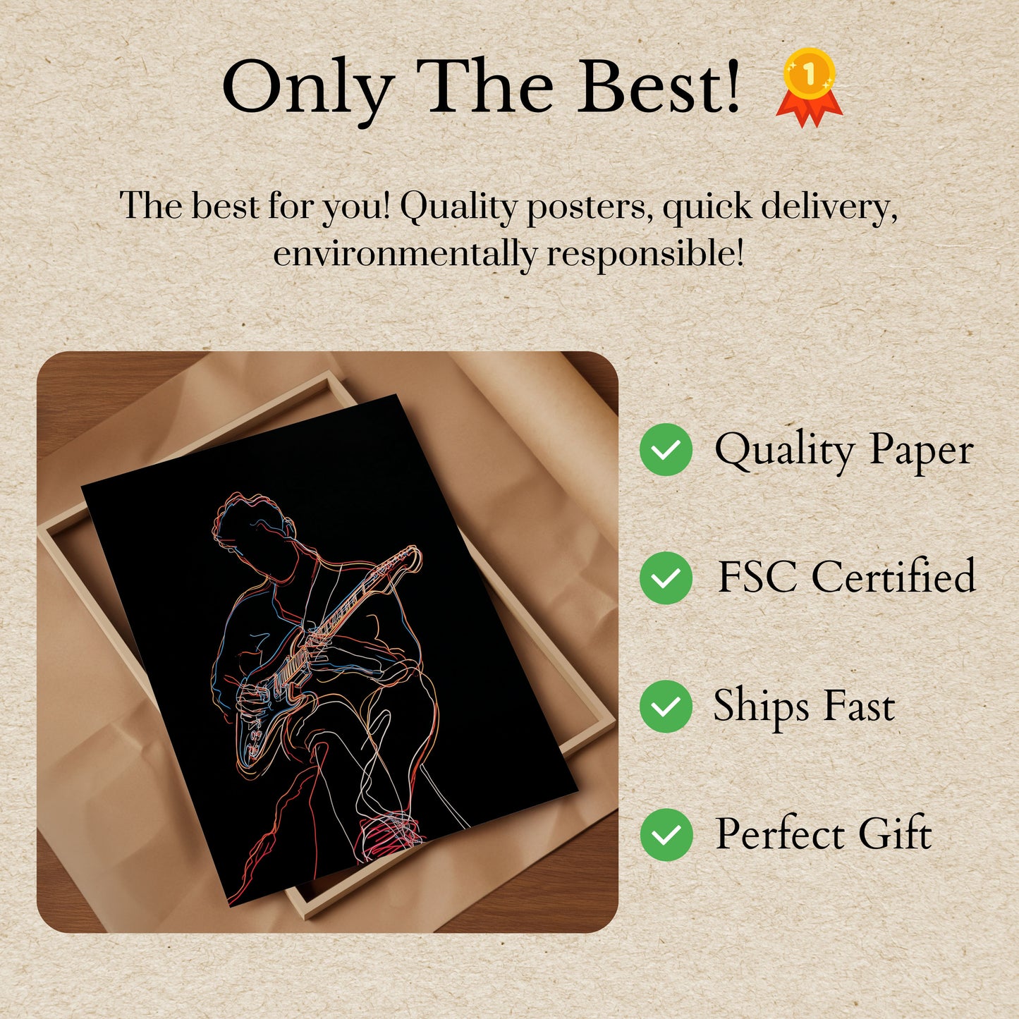 Electric Guitar Neon Outline Poster