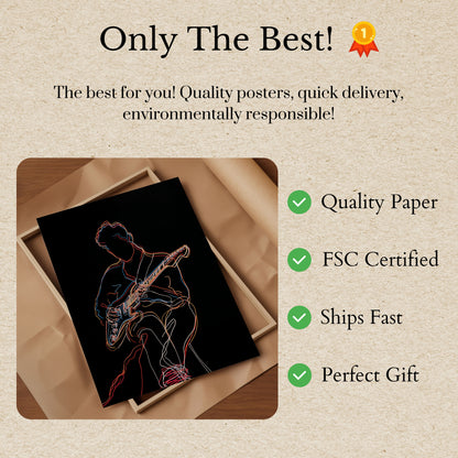 Electric Guitar Neon Outline Poster