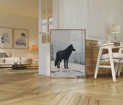Black Wolf Winter Solitude Poster
