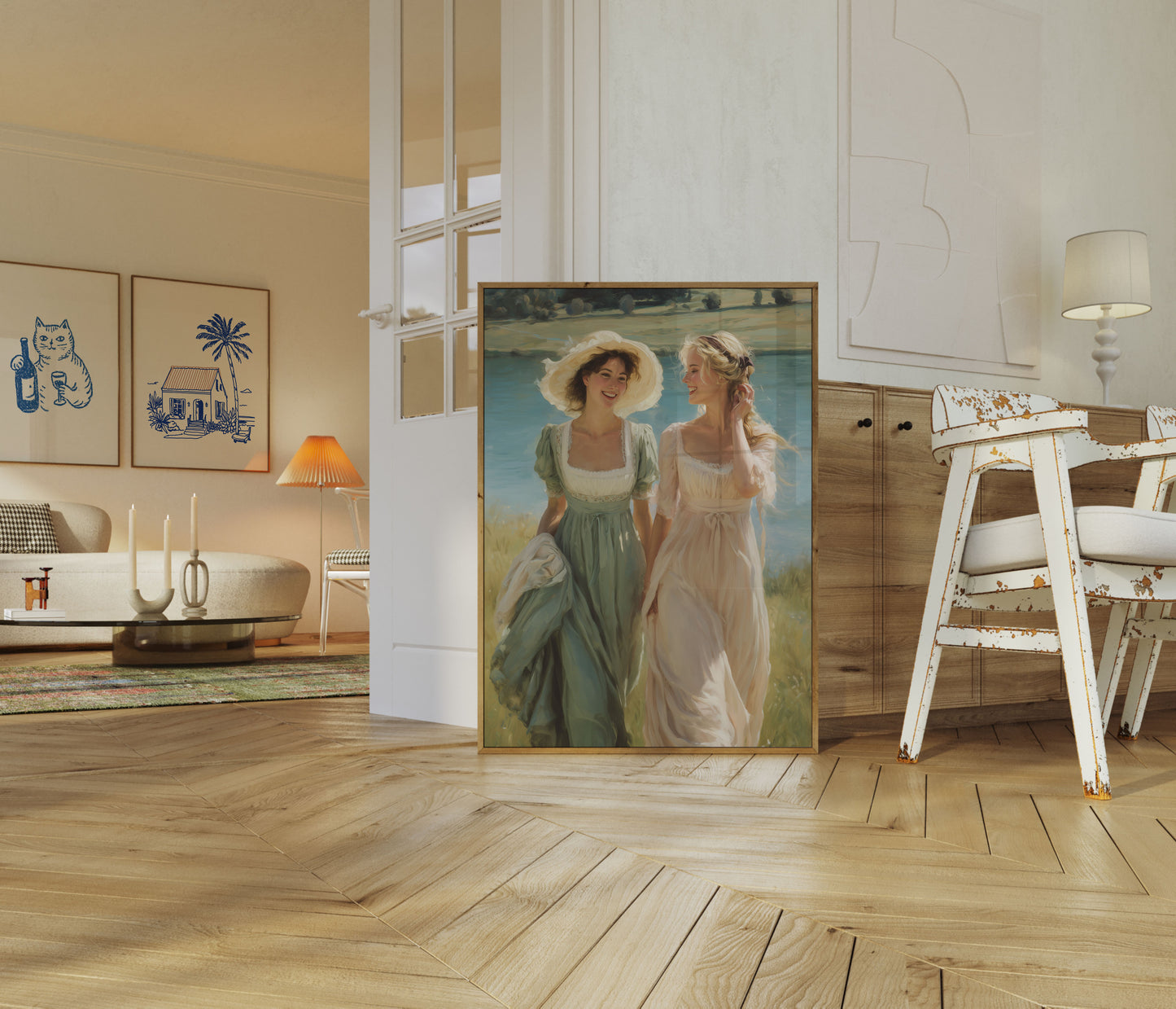 Elegante Damer ved Søen Plakat