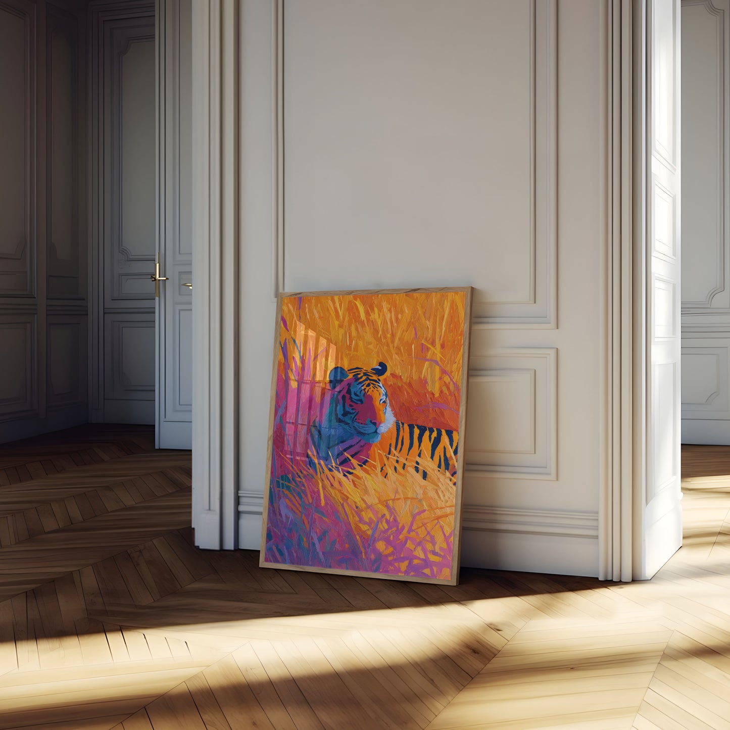 Vibrant Tiger in the Grassland Poster