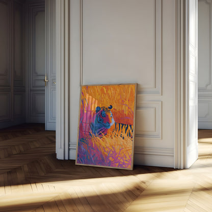 Vibrant Tiger in the Grassland Poster