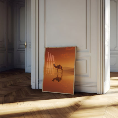 Desert Camel Golden Reflection Poster