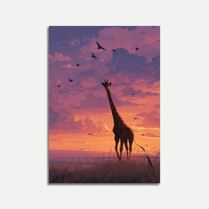 Sunset Savanna Giraffe Poster