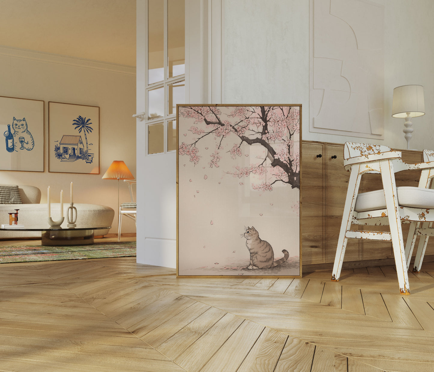 Cherry Blossom Dreamer Cat Poster