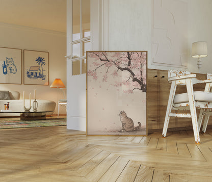 Cherry Blossom Dreamer Cat Poster